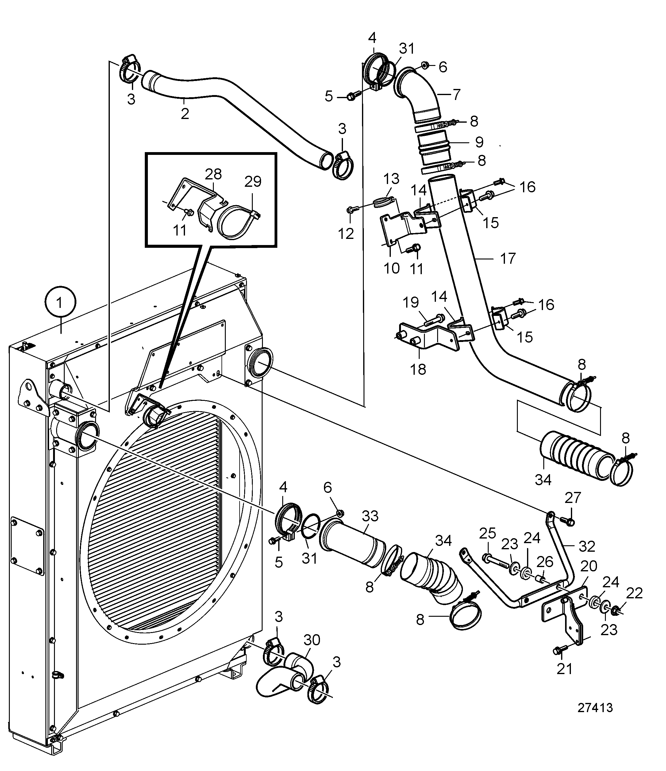 Radiator and Charge Air Cooler with Connections, Pushing, SN2016079648-SN2016084273