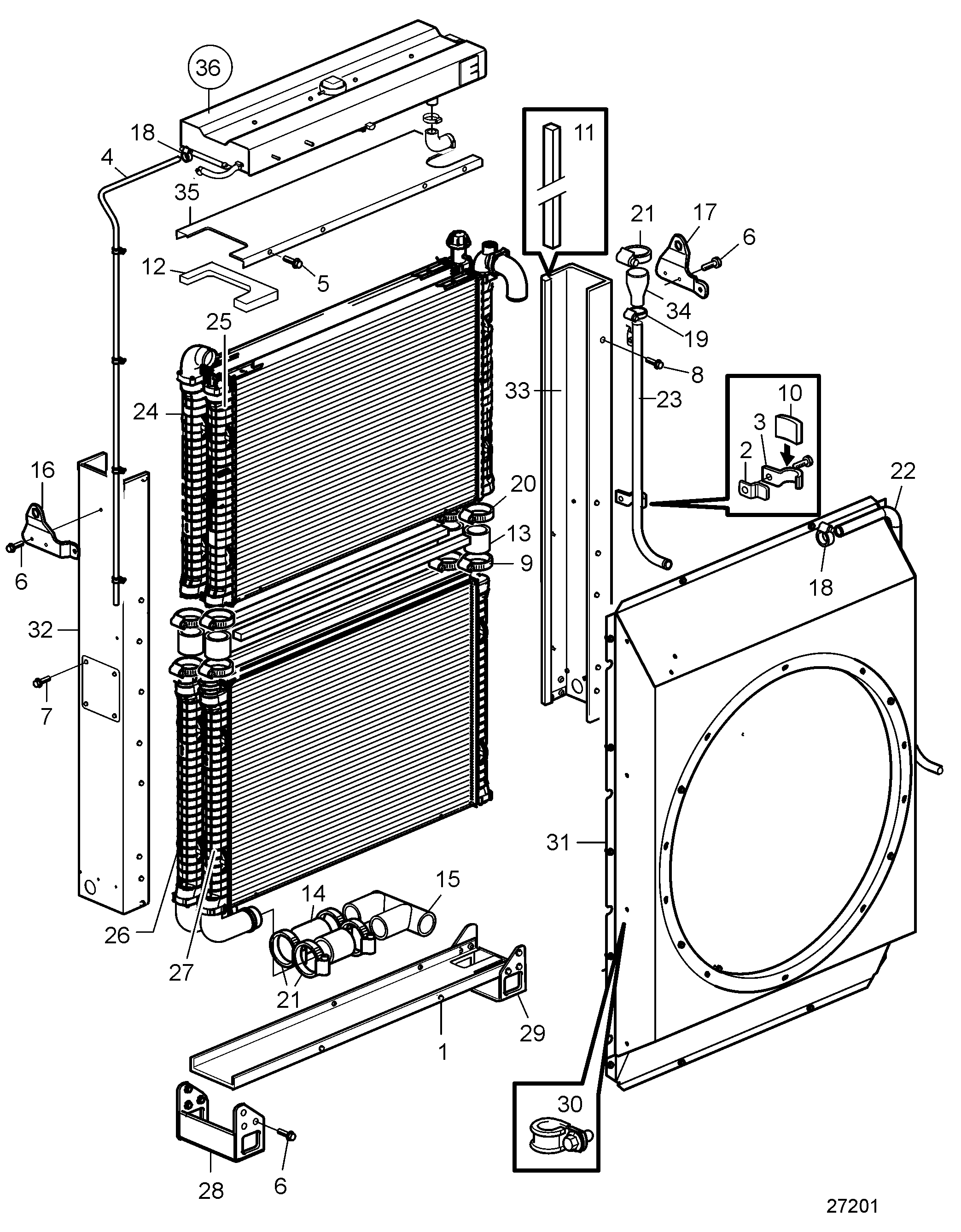 Radiator with Connection Components. Pusher Fan SN2016076785-SN2016080035