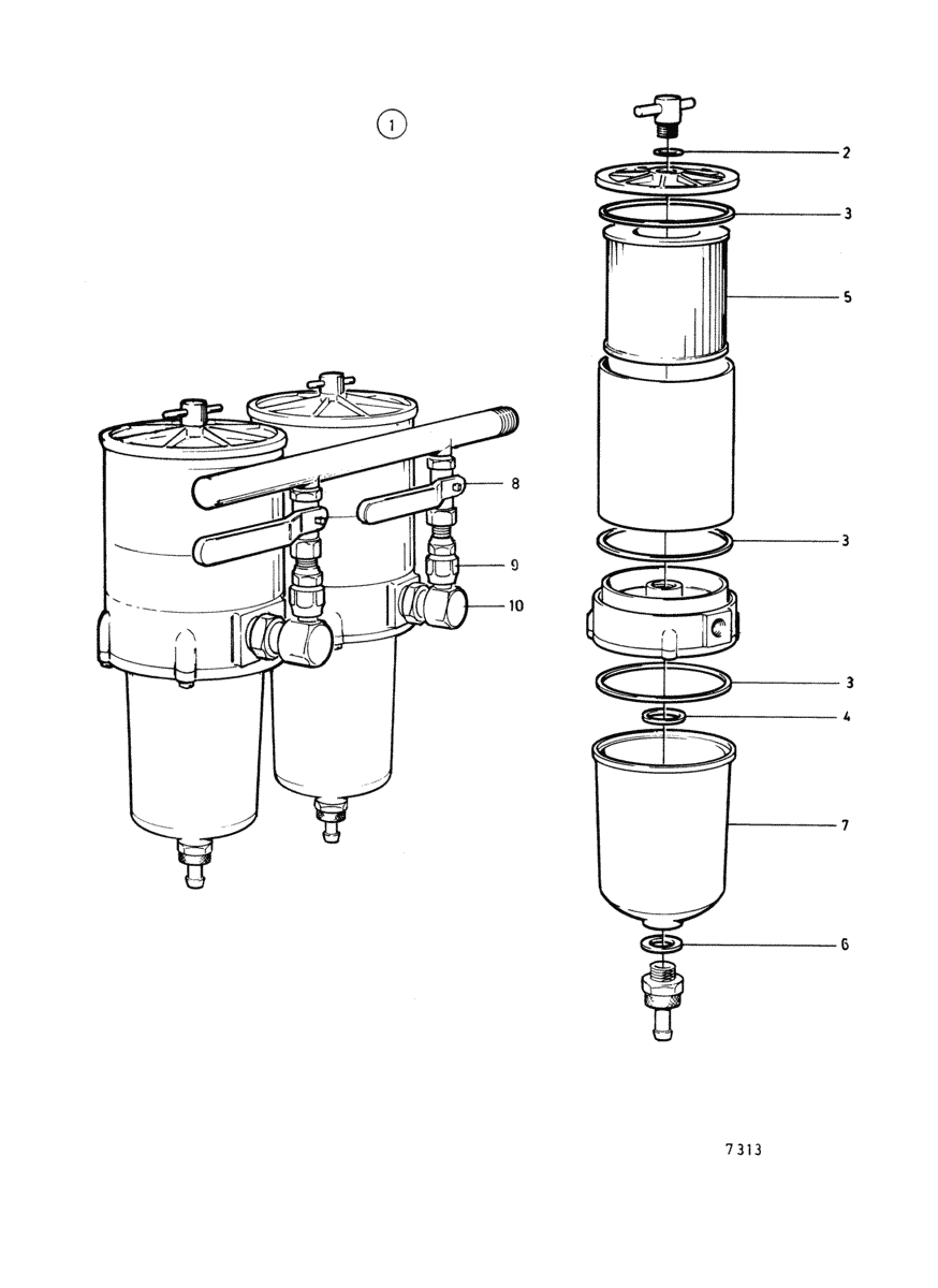 Epurateur de carburant / sèparateur d'eau, double. système carburant classifiè. ancien modèle