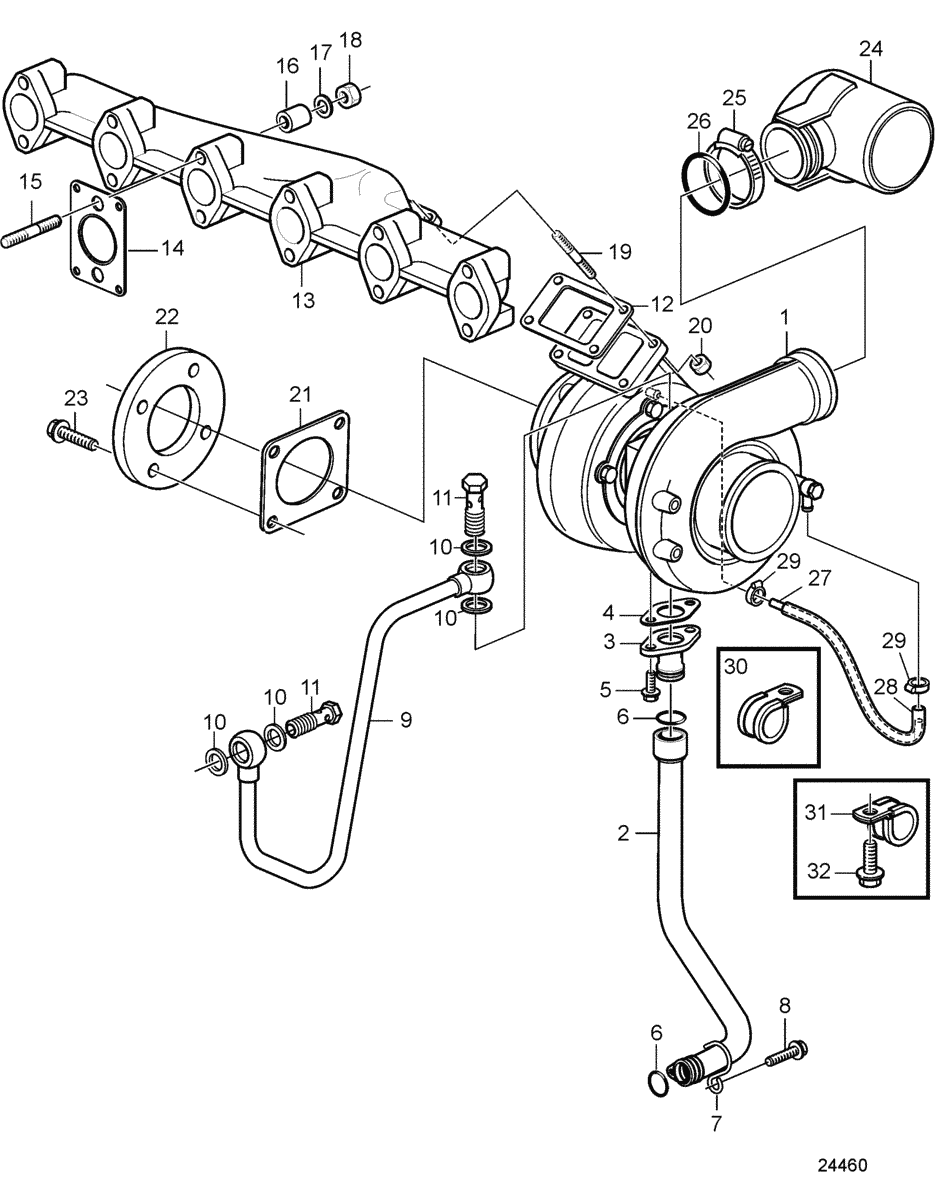 Collecteur d'échappement et turbocompresseur. turbo monté bas